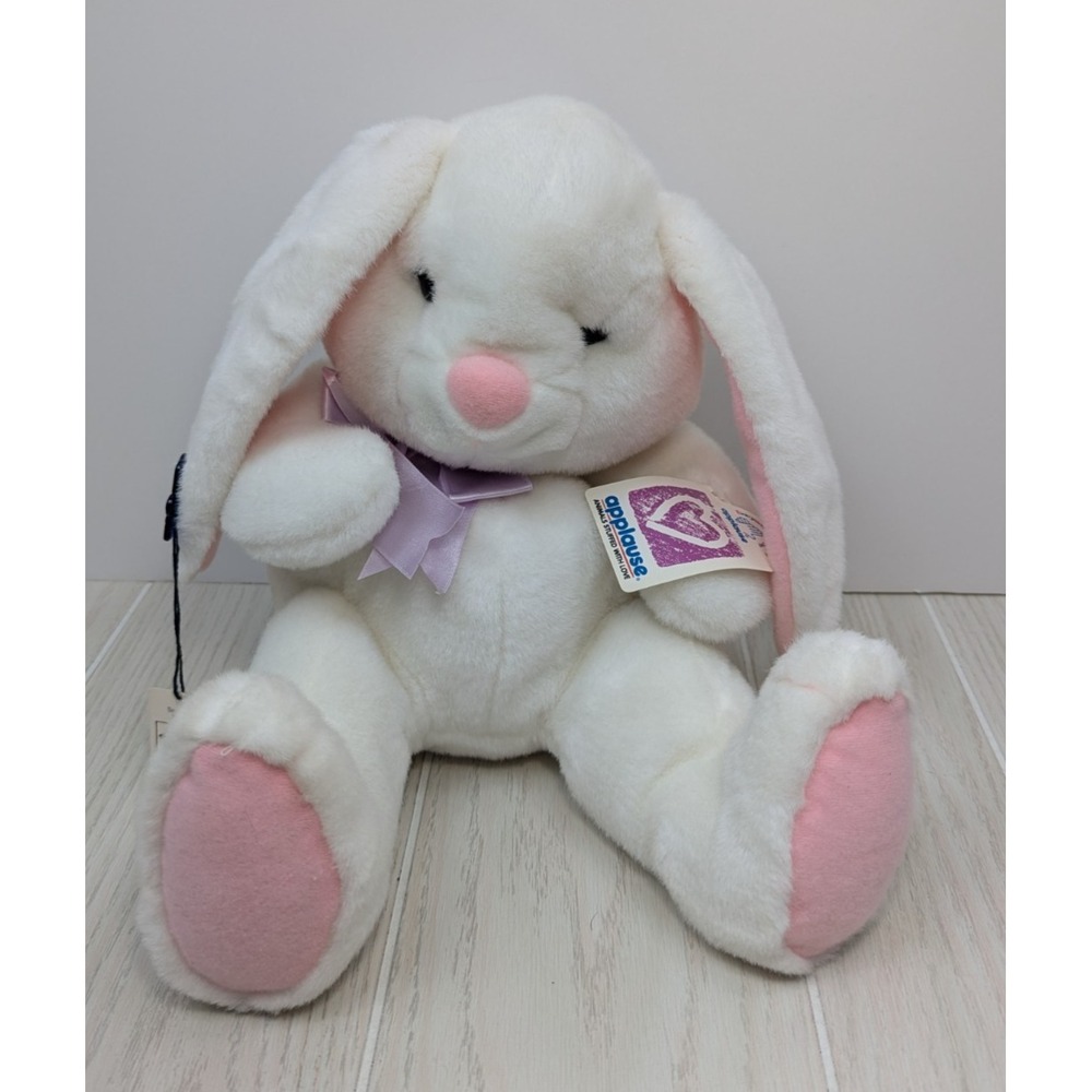 Applause White Pink Benny Bunny Rabbit Plush vintage w/ tags 15" purple bow